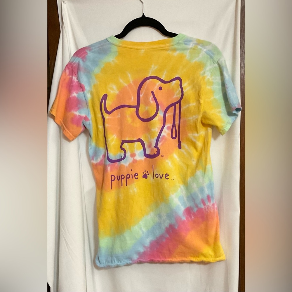 Puppie Love: Tie Dye rescue love short sleeves unisex tee shirt no size inside.